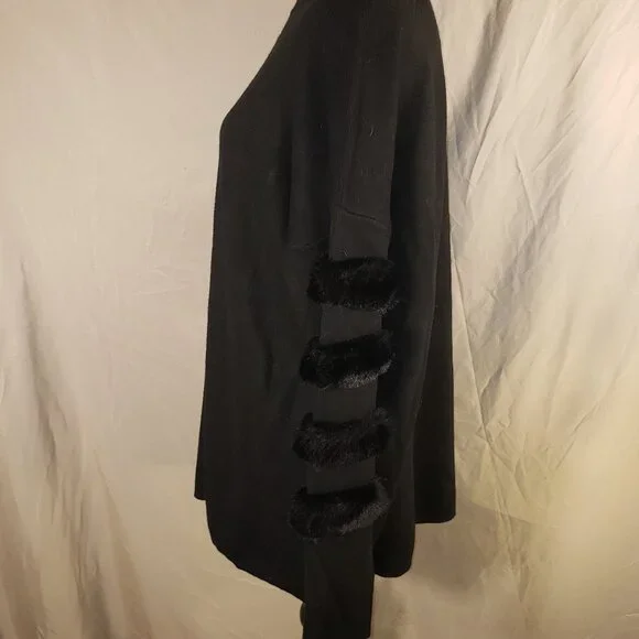 Staccato Black XL Sweater w/Faux Fur Trimmed Sleeves - Picture 3 of 6
